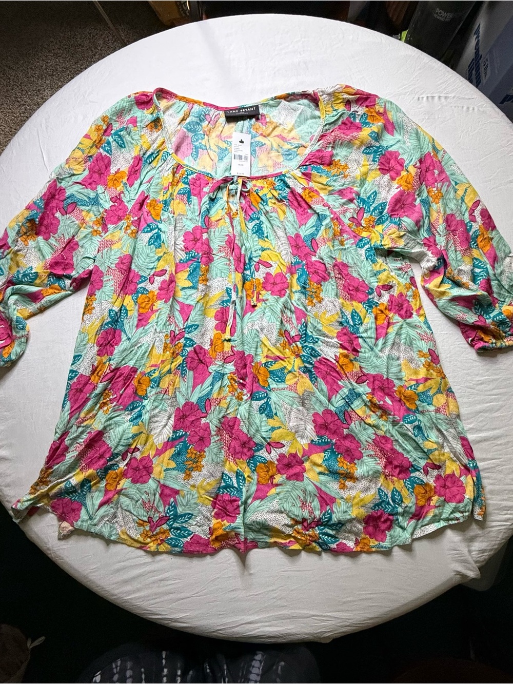 Lane Bryant Floral Scoop-Neck Tunic in Pink, Yellow & Teal